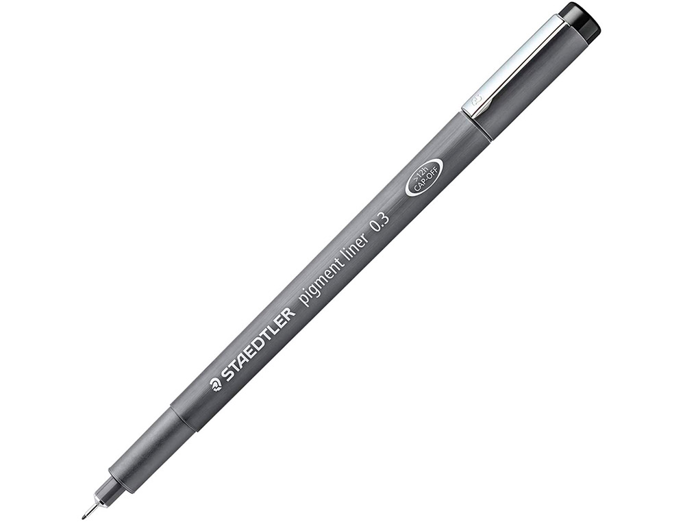 STYLO-FEUTRE STAEDTLER PIGMENT LINER TECHNIQUE TRAIT 0.3MM ENCRE NOIRE INFALSIFIABLE POINTE CALIBRÉE BAGUÉE MÉTAL