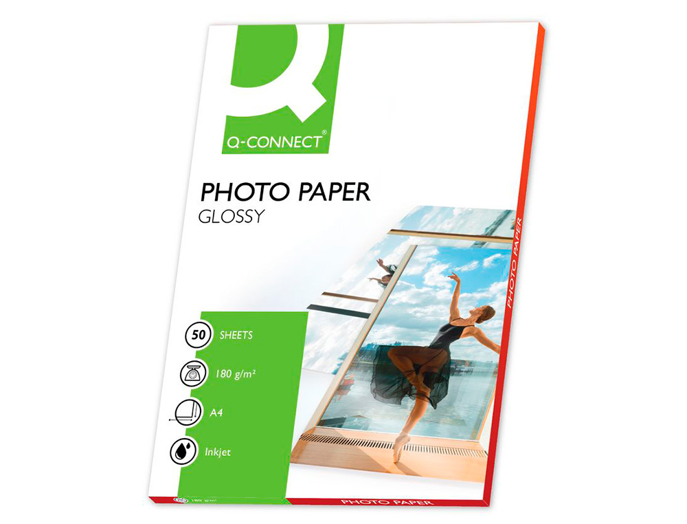 PAPIER PHOTO Q-CONNECT JET D'ENCRE GLACÉ BRILLANT A4 1 80G/M2 COMPATIBLE TOUTE IMPRIMANTE PAQUET 50 FEUILLES