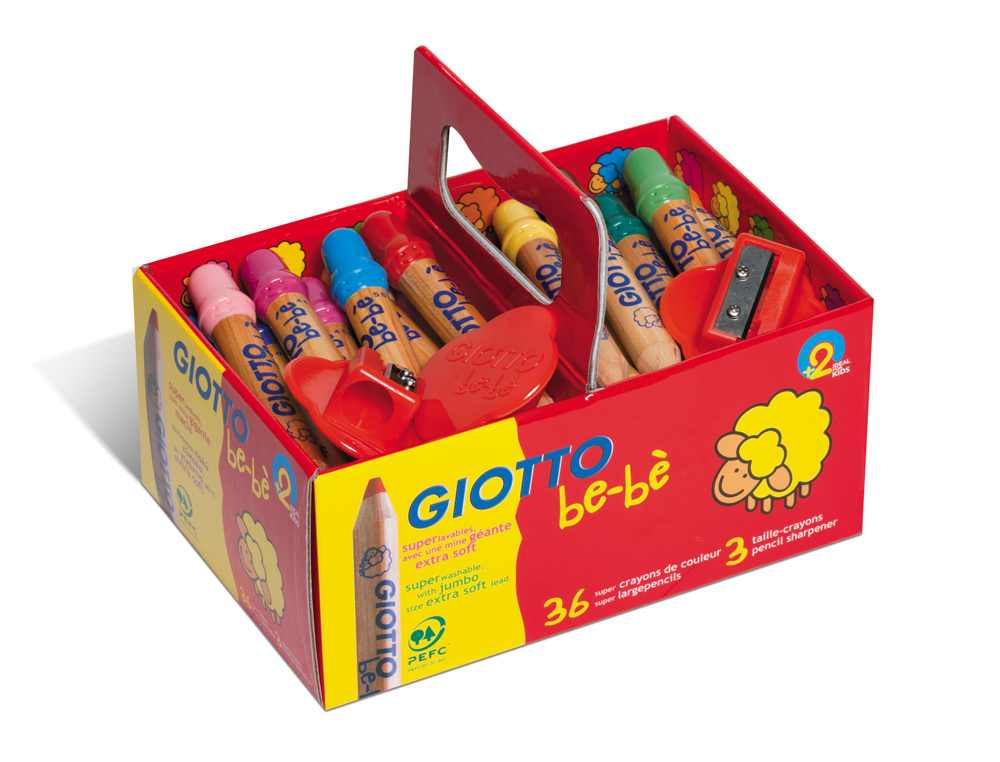 CRAYON COULEUR GIOTTO BE-B 105MM MINE FACILE  TAILLER DIAMTRE 7MM COLORIS VIFS BOTE 36 UNITS + 3 TAILLE-CRAYONS