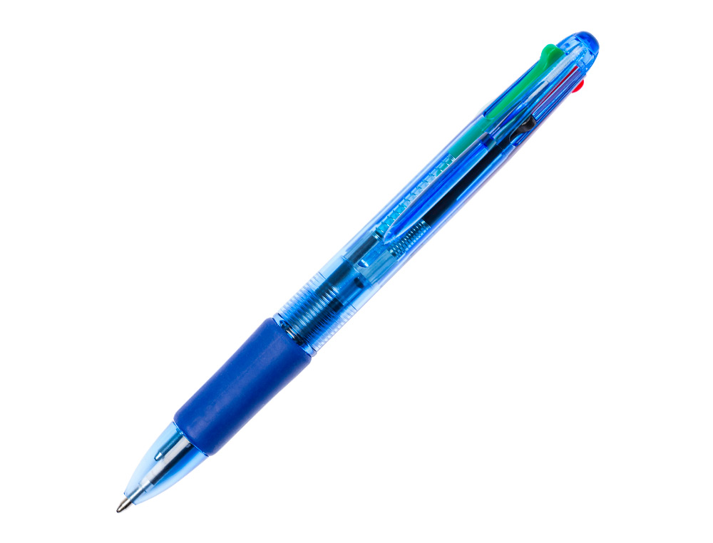 STYLO-BILLE Q-CONNECT 4 COULEURS CRITURE MOYENNE 0.7MM CORPS TRANSLUCIDE BLEUT ENCRE CLASSIQUE NOIR BLEU ROUGE VERT