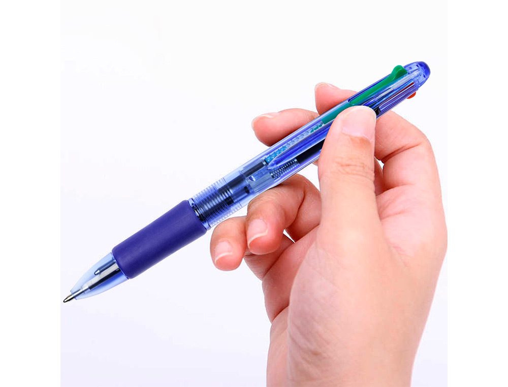 STYLO-BILLE Q-CONNECT 4 COULEURS CRITURE MOYENNE 0.7MM CORPS TRANSLUCIDE BLEUT ENCRE CLASSIQUE NOIR BLEU ROUGE VERT