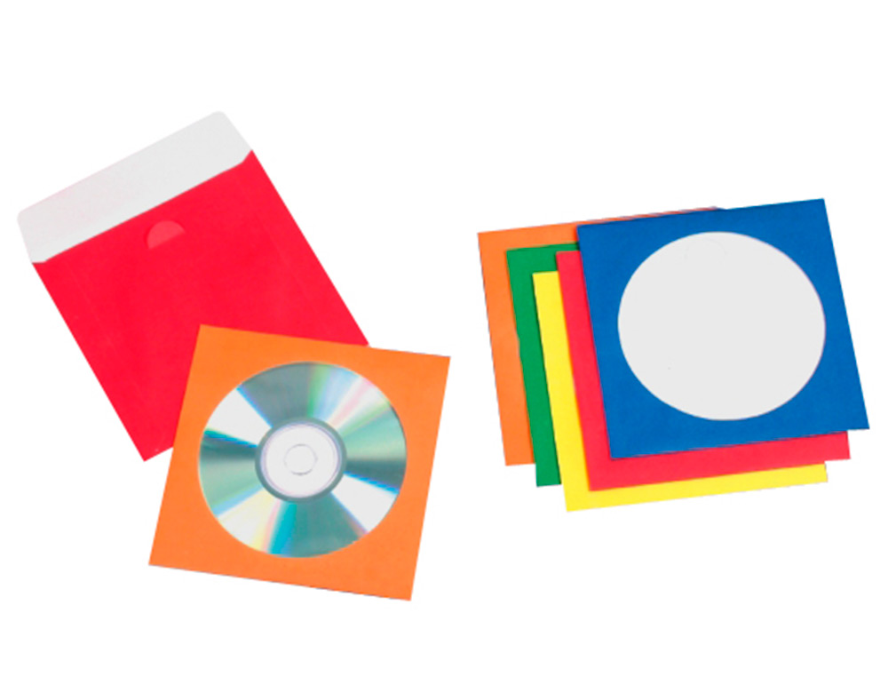 POCHETTE PAPIER Q-CONNECT CD COULEURS ASSORTIES FENÊTRE RABAT AUTO-ADHÉSIF PAQUET 50U
