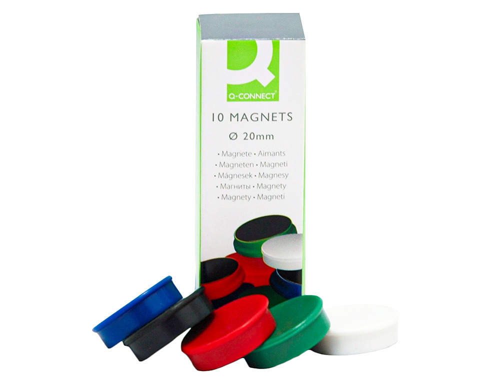 AIMANT Q-CONNECT DIAMÈTRE 20MM AFFICHAGE SIGNALISATION TOUTES SURFACES MÉTALLIQUES COLORIS ASSORTIS BOÎTE 10 UNITÉS