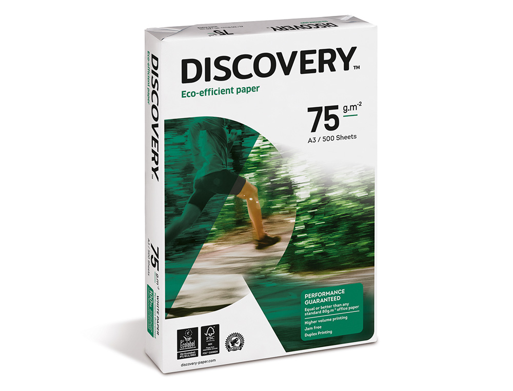 PAPIER DISCOVERY MULTIFONCTION GRAND VOLUME SANS BOURRAGE A3 75G/M2 BLANCHEUR 161 OPACITÉ 92 RIGIDITÉ 100 500 FEUILLES