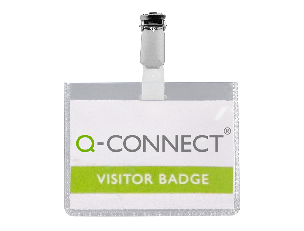 BADGE Q-CONNECT PVC CLIP BRISTOL BLANC IDÉAL CONFÉRENCES RÉUNIONS RÉCEPTIONS 90X60MM