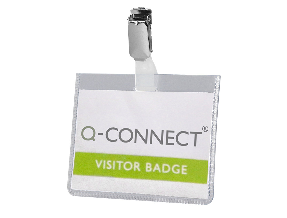 BADGE Q-CONNECT PVC CLIP BRISTOL BLANC IDÉAL CONFÉRENCES RÉUNIONS RÉCEPTIONS 90X60MM