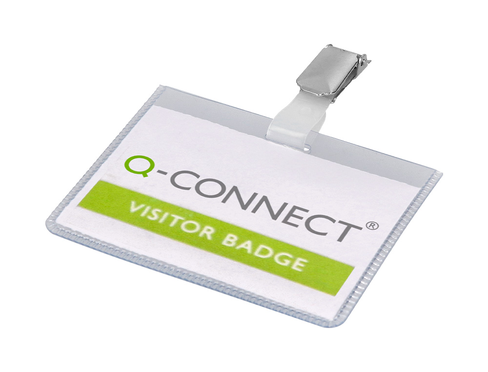 BADGE Q-CONNECT PVC CLIP BRISTOL BLANC IDÉAL CONFÉRENCES RÉUNIONS RÉCEPTIONS 90X60MM
