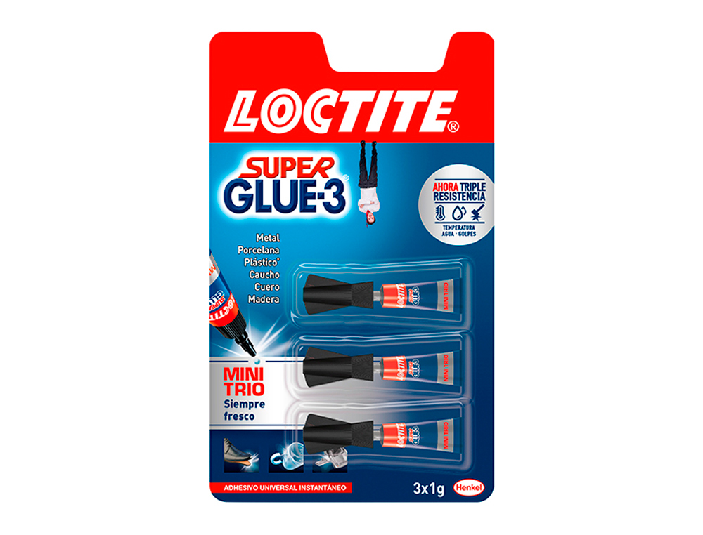 COLLE RAPIDE LOCTITE SUPER GLUE LIQUIDE 3X1G SUPER PUISSANTE SÉCHAGE RAPIDE MULTI-MATÉRIAUX ANTI-SÉCHAGE PACK 3 TUBES 1G