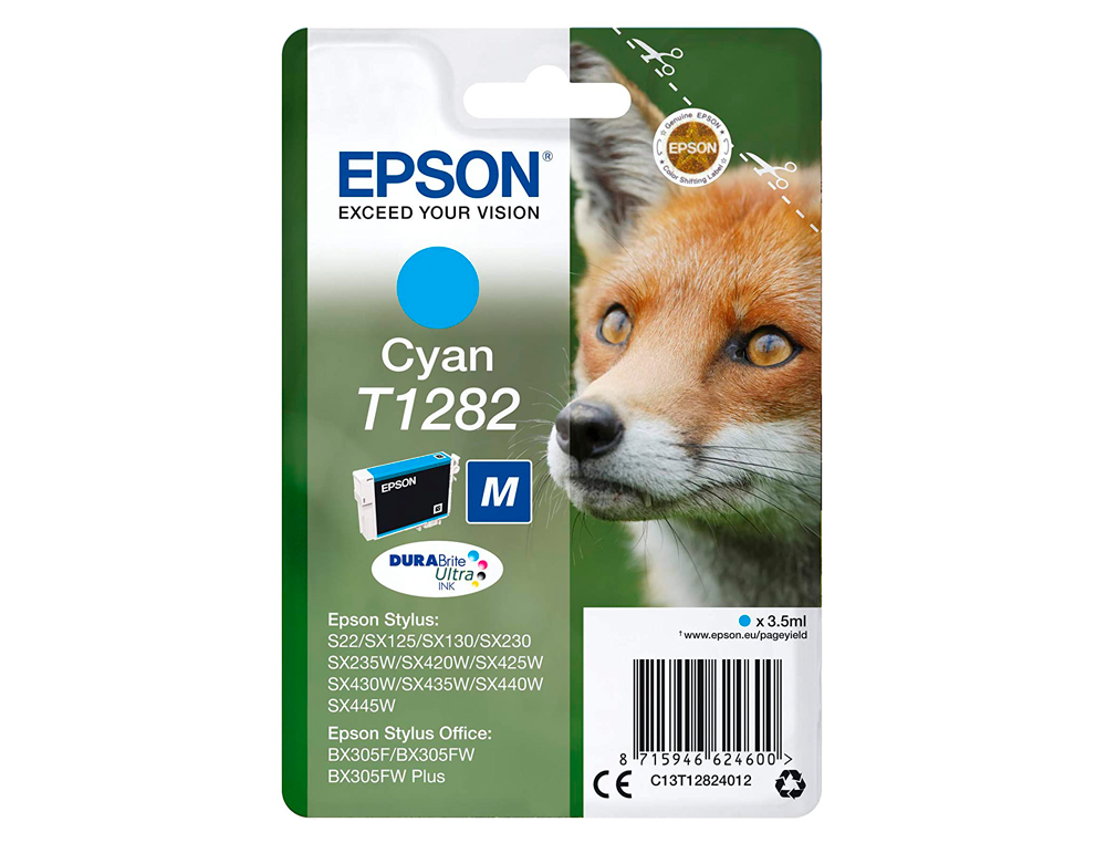 CARTOUCHE EPSON T1282 JET D'ENCRE C13T12824010 COULEUR CYAN 175P