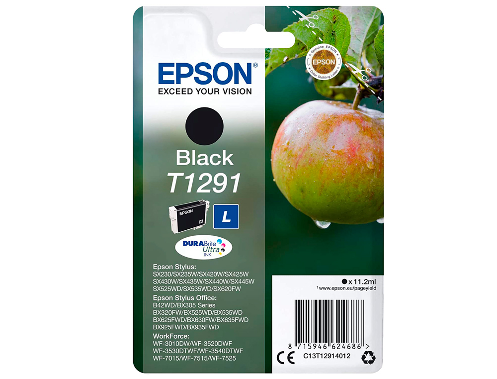 CARTOUCHE EPSON T1291 JET D'ENCRE C13T12914011 COULEUR NOIR 400P