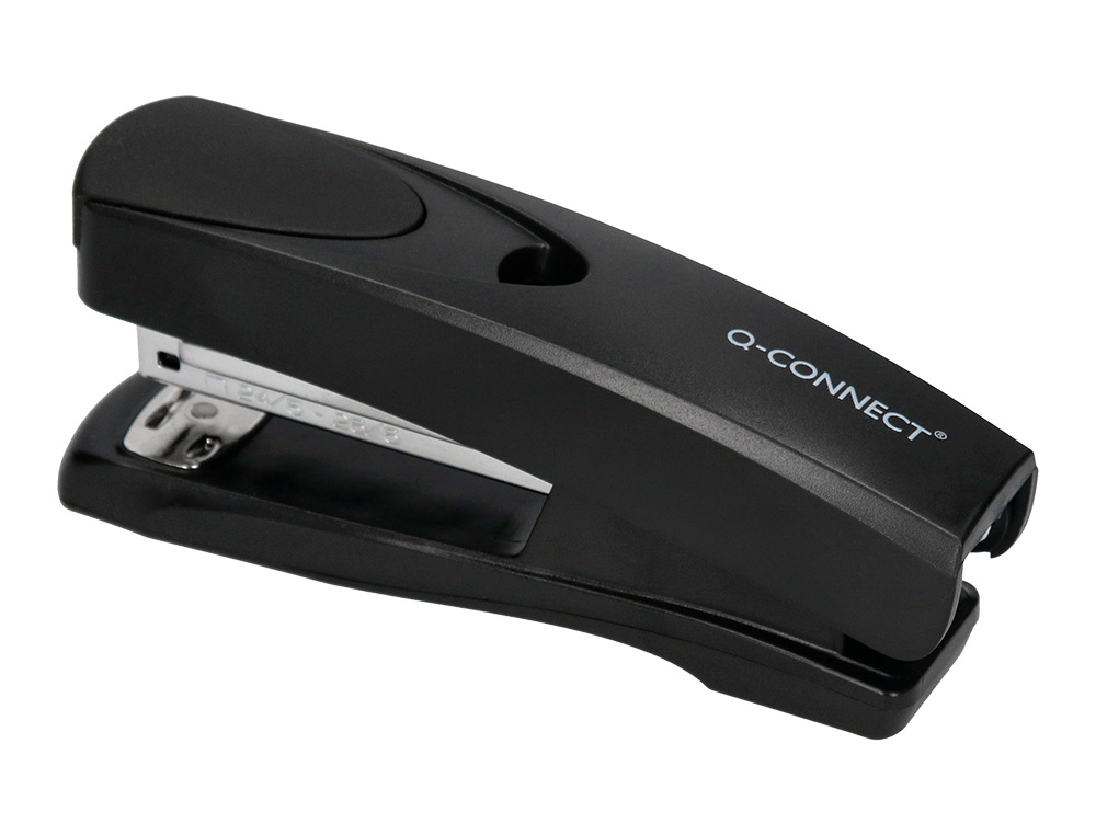 AGRAFEUSE BUREAU Q-CONNECT ÉCONOMIQUE PLASTIQUE 34X50X135MM 20 FEUILLES AGRAFES 24/6 ET 26/6 STRIP HALF COLORIS NOIR