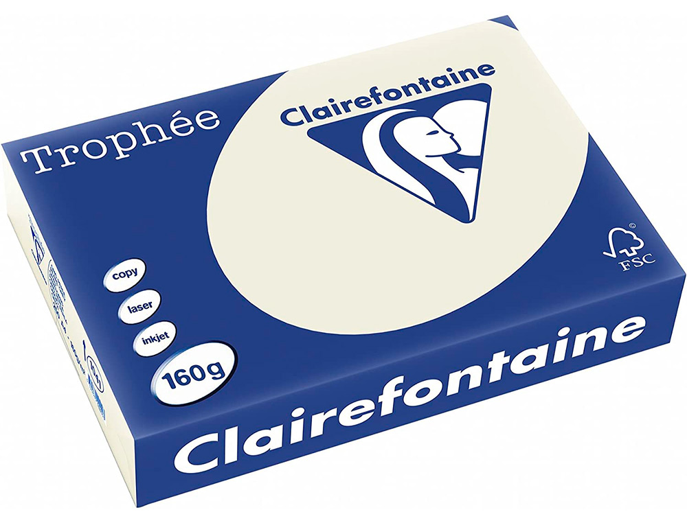 PAPIER COULEUR CLAIREFONTAINE TROPHÉE MULTIFONCTION A4 160G/M2 COULEURS VIVES GRIS PERLE PAQUET 250 FEUILLES