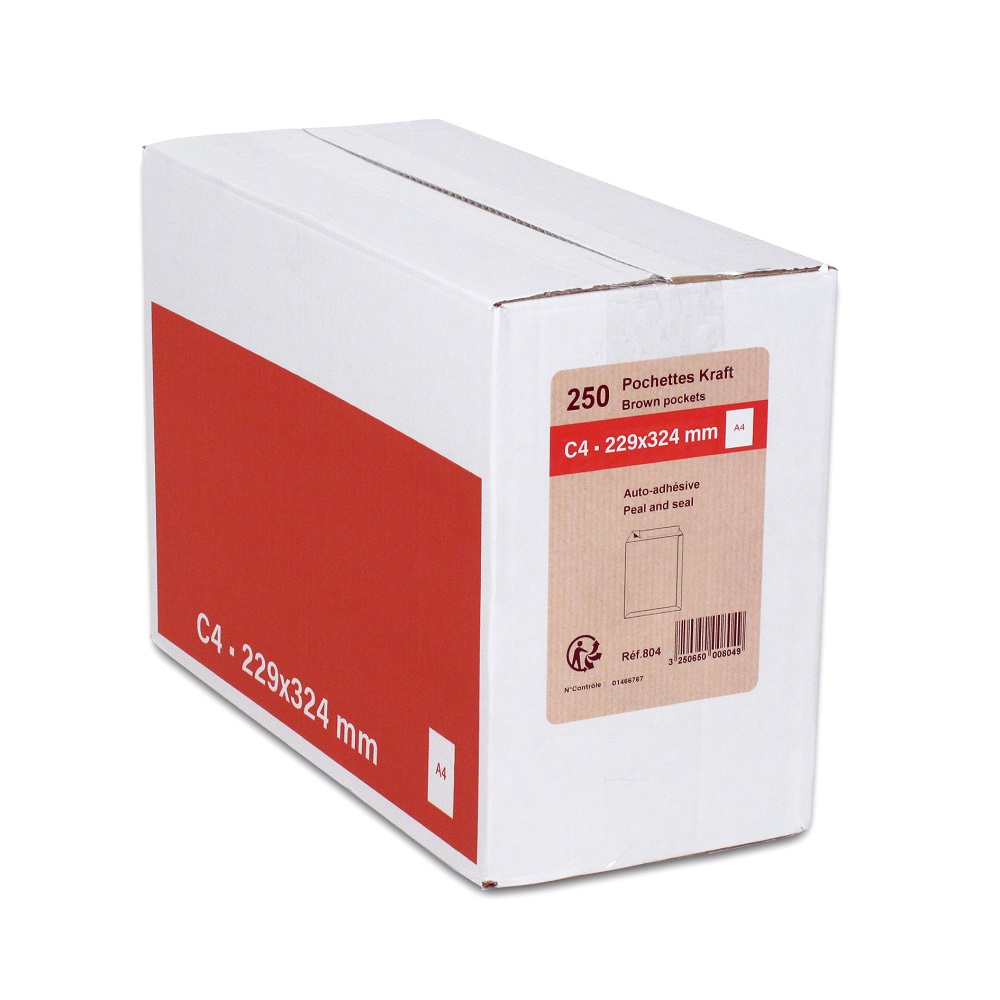 POCHETTE KRAFT GPV ADHSIVE CONOMIQUE C4 229X324MM 90G PAQUET 250 UNITS