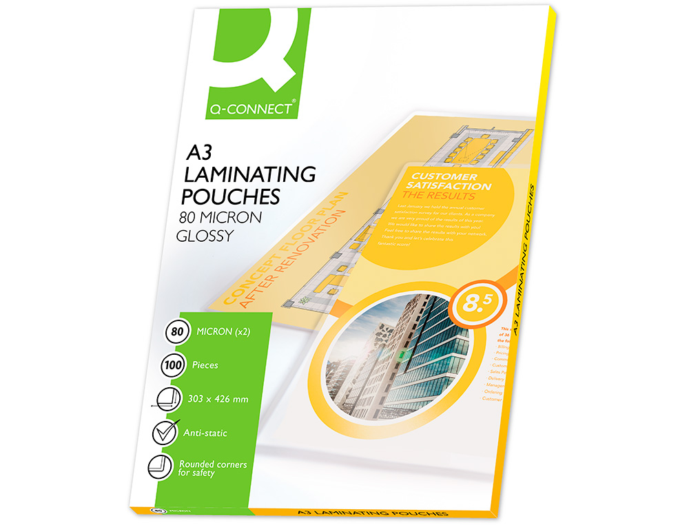 POCHETTE PLASTIFICATION Q-CONNECT À CHAUD ÉCONOMIQUE FORMAT A3 80 MICRONS BOÎTE 100 UNITÉS