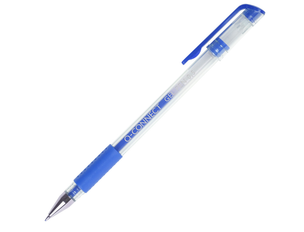 STYLO-BILLE Q-CONNECT ÉCRITURE MOYENNE 0.5MM CORPS TRANSLUCIDE GRIP CAOUTCHOUC COLORIS BLEU