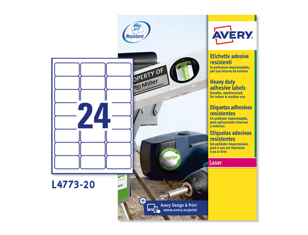 ÉTIQUETTE ADHÉSIVE AVERY ULTRA-RÉSISTANTE IMPRESSION LASER 63.5X33.9MM POCHETTE 480 UNITÉS
