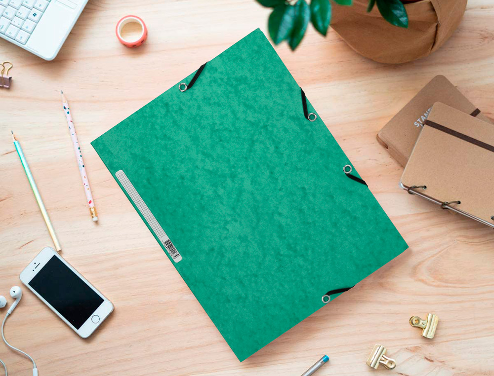 CHEMISE Q-CONNECT CARTE LUSTRÉE 375G POUR DOCUMENTS A4 320X243MM 3 RABATS COLORIS VERT