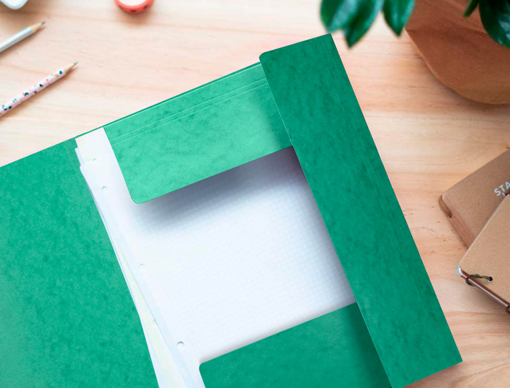 CHEMISE Q-CONNECT CARTE LUSTRÉE 375G POUR DOCUMENTS A4 320X243MM 3 RABATS COLORIS VERT
