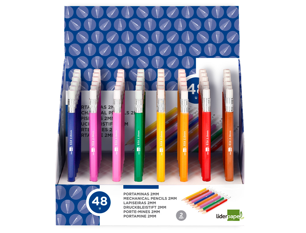 PORTE-MINE LIDERPAPEL PLASTIQUE 2MM RÉTRACTABLE INCLUT MINES GRAPHITE COLORIS ASSORTIS