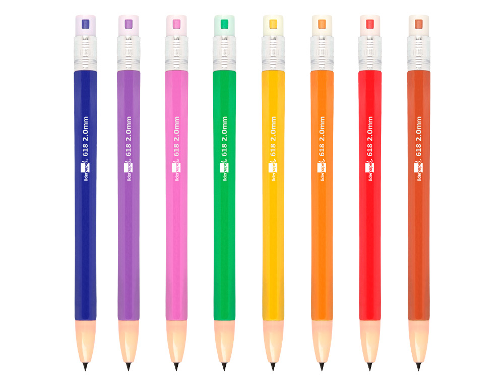 PORTE-MINE LIDERPAPEL PLASTIQUE 2MM RÉTRACTABLE INCLUT MINES GRAPHITE COLORIS ASSORTIS