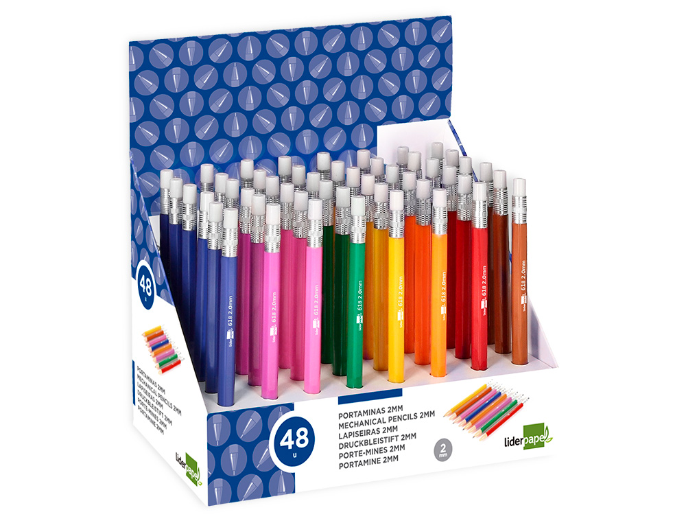 PORTE-MINE LIDERPAPEL PLASTIQUE 2MM RÉTRACTABLE INCLUT MINES GRAPHITE COLORIS ASSORTIS