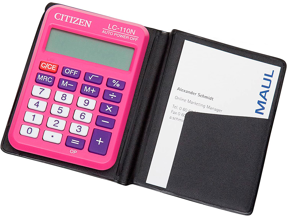 CALCULATRICE CITIZEN LC-110N POCHE 8 CHIFFRES ADDITION SOUSTRACTION MMOIRE PILE 87X58X12MM 31G COLORIS ROUGE