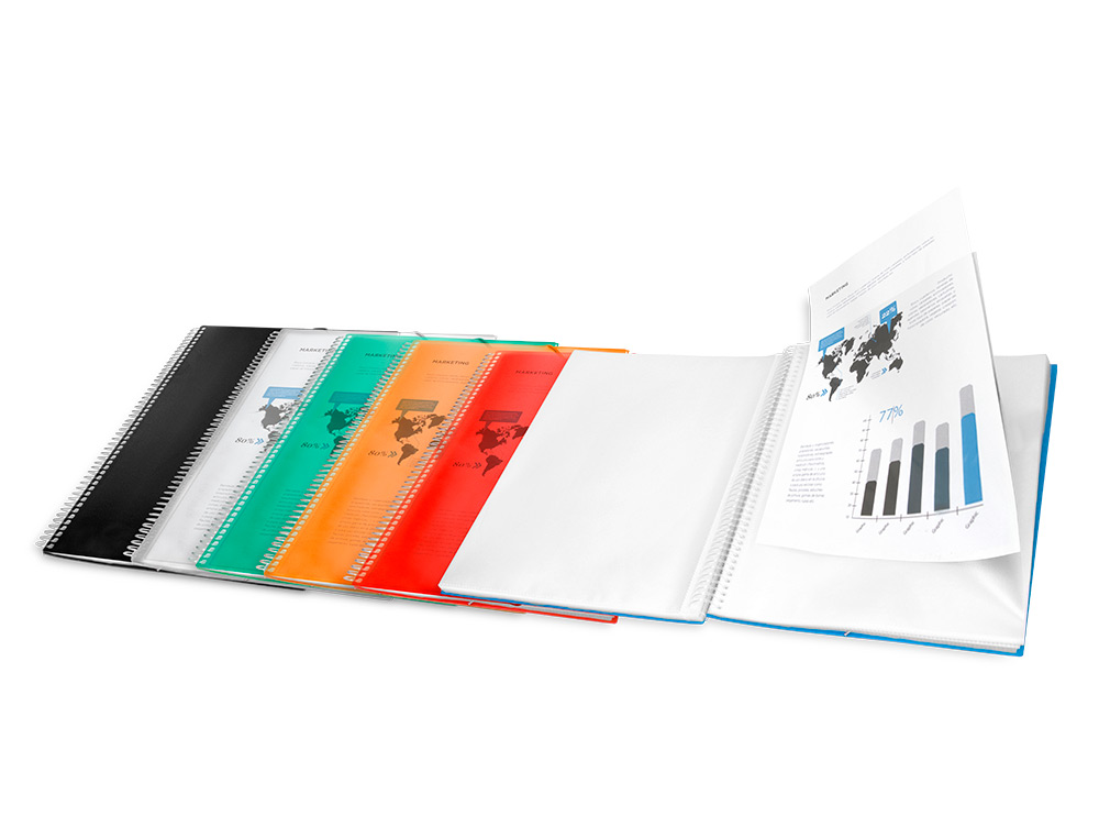 PROTÈGE-DOCUMENTS LIDERPAPEL POLYPROPYLÈNE COUVERTURE RIGIDE SPIRALE 30 POCHETTES FIXES A4 210X297MM COLORIS VERT