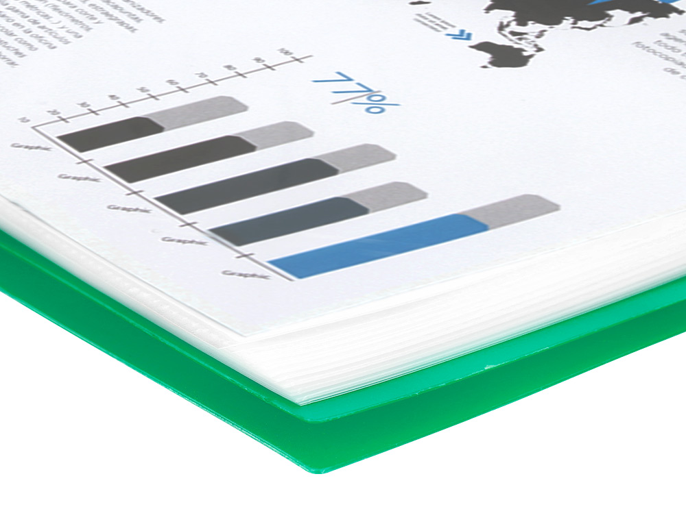 PROTÈGE-DOCUMENTS LIDERPAPEL POLYPROPYLÈNE COUVERTURE RIGIDE SPIRALE 30 POCHETTES FIXES A4 210X297MM COLORIS VERT