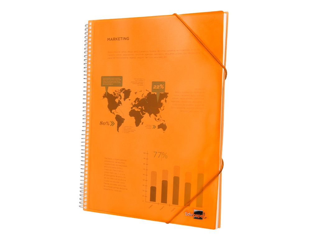 PROTÈGE-DOCUMENTS LIDERPAPEL POLYPROPYLÈNE COUVERTURE RIGIDE SPIRALE 40 POCHETTES FIXES A4 210X297MM COLORIS ORANGE