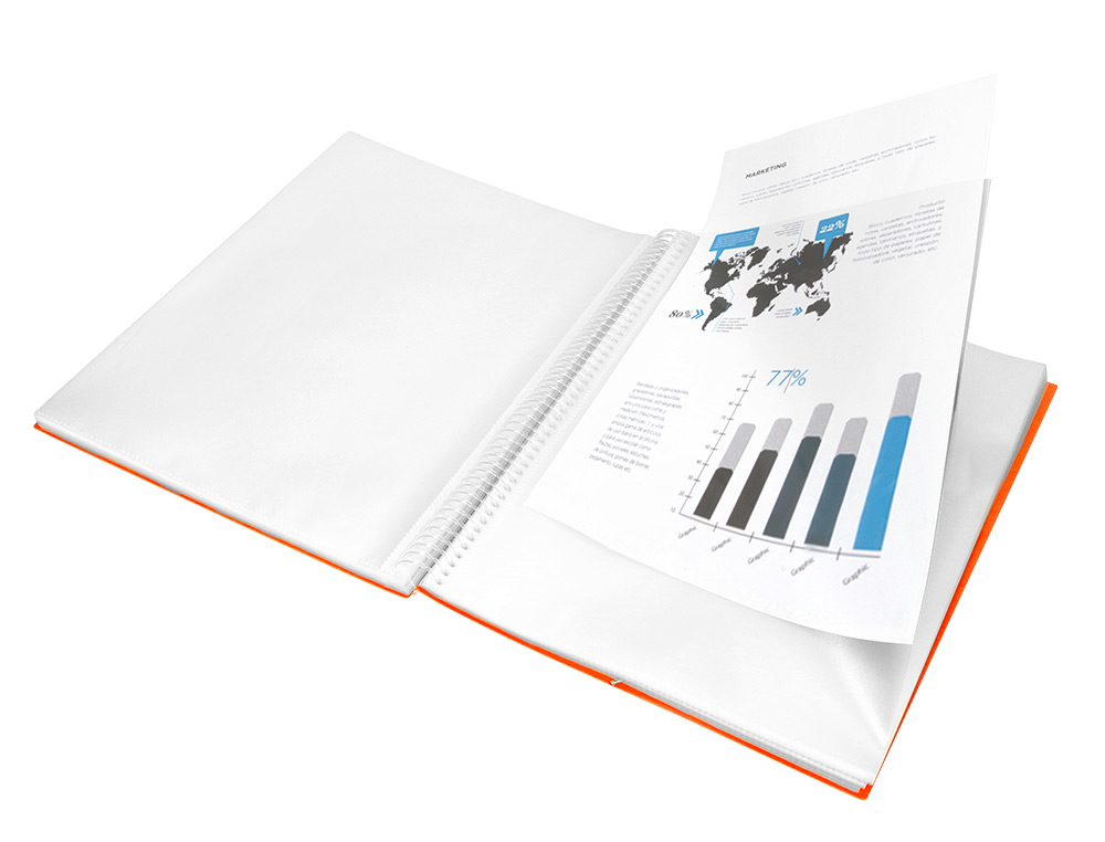 PROTÈGE-DOCUMENTS LIDERPAPEL POLYPROPYLÈNE COUVERTURE RIGIDE SPIRALE 40 POCHETTES FIXES A4 210X297MM COLORIS ORANGE