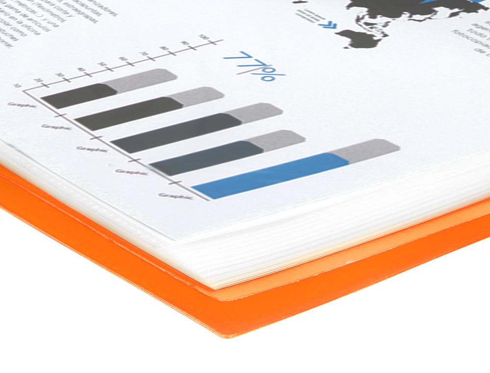 PROTÈGE-DOCUMENTS LIDERPAPEL POLYPROPYLÈNE COUVERTURE RIGIDE SPIRALE 40 POCHETTES FIXES A4 210X297MM COLORIS ORANGE