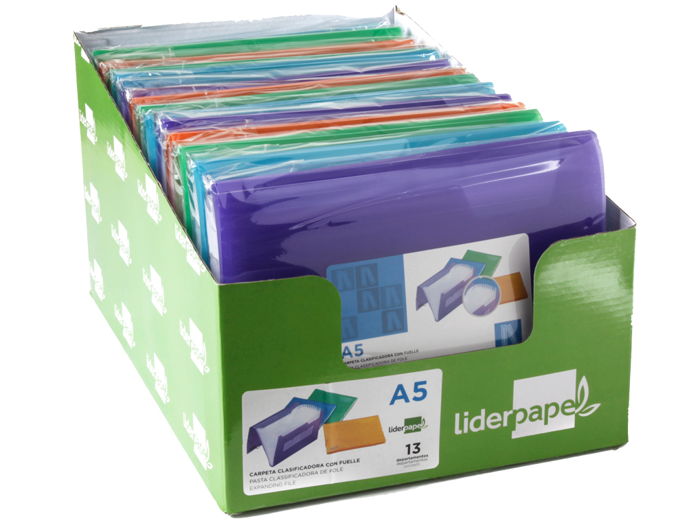 TRIEUR LIDERPAPEL POLYPROPYLÈNE A5 148X210MM 700 MICRONS 13 COMPARTIMENTS COLORIS ASSORTIS