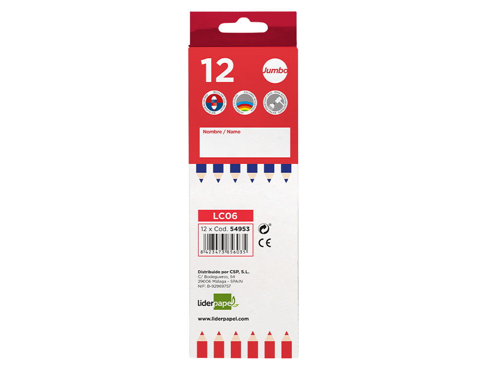 CRAYON GRAPHITE LIDERPAPEL BICOLORE BLEU/ROUGE MINE LARGE ULTRA-RÉSISTANTE BOIS GRANDE QUALITÉ