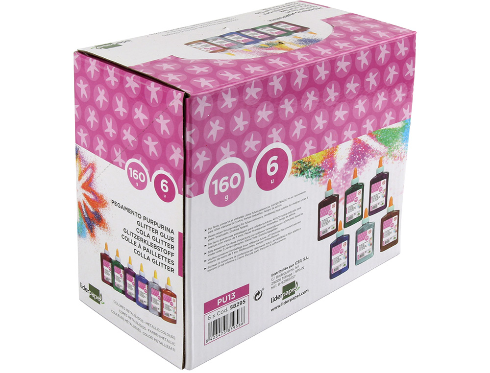 COLLE PAILLETÉE LIDERPAPEL COLORIS ASSORTIS MÉTALLISÉS POT 160G