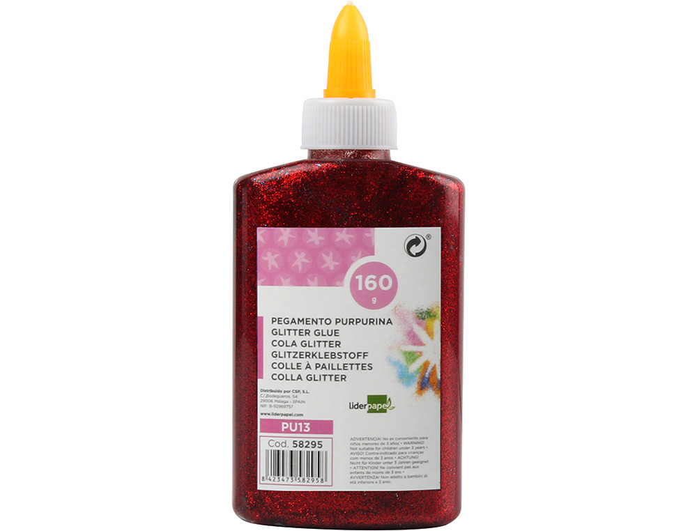 COLLE PAILLETÉE LIDERPAPEL COLORIS ASSORTIS MÉTALLISÉS POT 160G