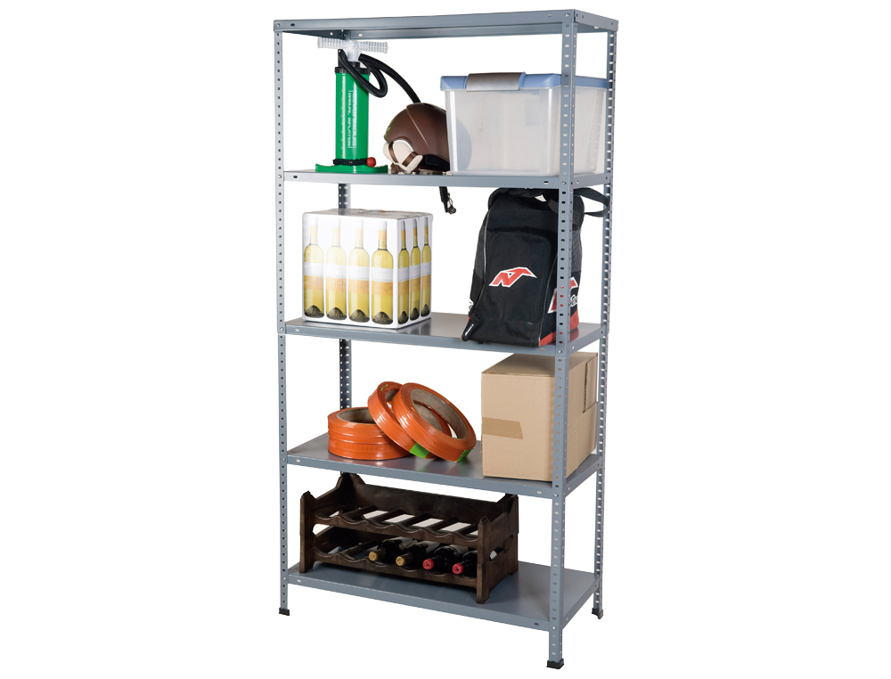 ÉTAGÈRE MÉTALLIQUE AR 5 TABLETTES SUPPORTE 80KG/TABLETTE CAPACITÉ 50 BOÎTES/CLASSEURS 180X90X40CM COLORIS GRIS
