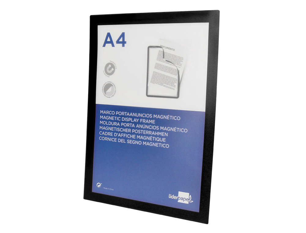 CADRE AFFICHAGE LIDERPAPEL MURAL MAGNETIQUE A4 DOS ADHESIF REPOSITIONNABLE COLORIS NOIR