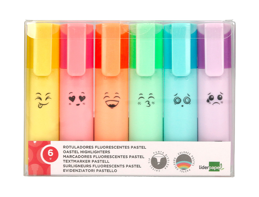 SURLIGNEUR LIDERPAPEL FLUORESCENT POINTE BISEAUTE ETUI DE 6 UN COLORIS PASTEL ASSORTIS