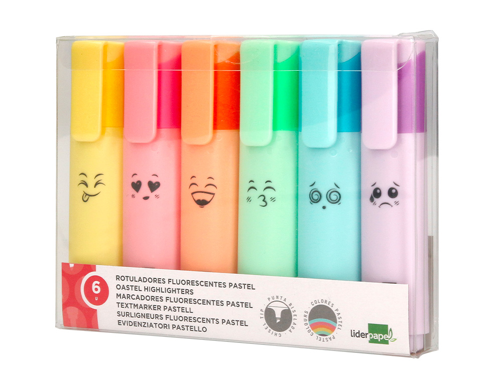SURLIGNEUR LIDERPAPEL FLUORESCENT POINTE BISEAUTE ETUI DE 6 UN COLORIS PASTEL ASSORTIS