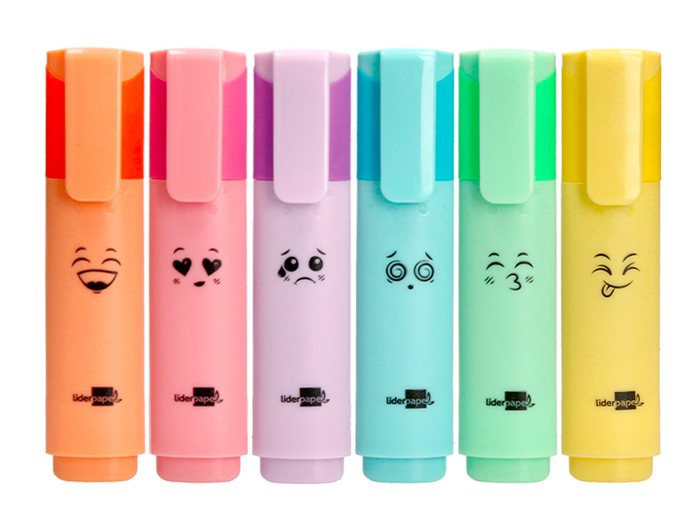 SURLIGNEUR LIDERPAPEL FLUORESCENT POINTE BISEAUTE ETUI DE 6 UN COLORIS PASTEL ASSORTIS