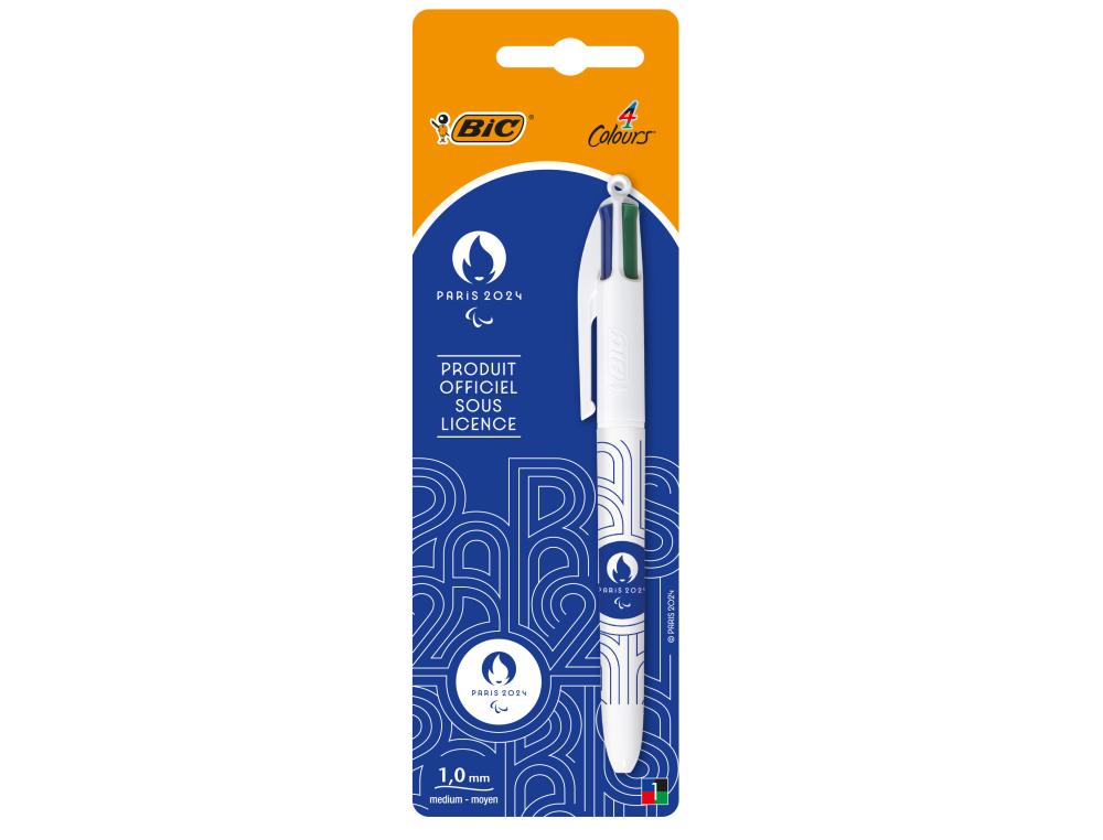STYLO-BILLE BIC 4 COULEURS PARIS 2024 POINTE MOYENNE 1MM RETRACTABLE CORPS PLASTIQUE MODELES ASSORTIS BLISTER 1 UNITE