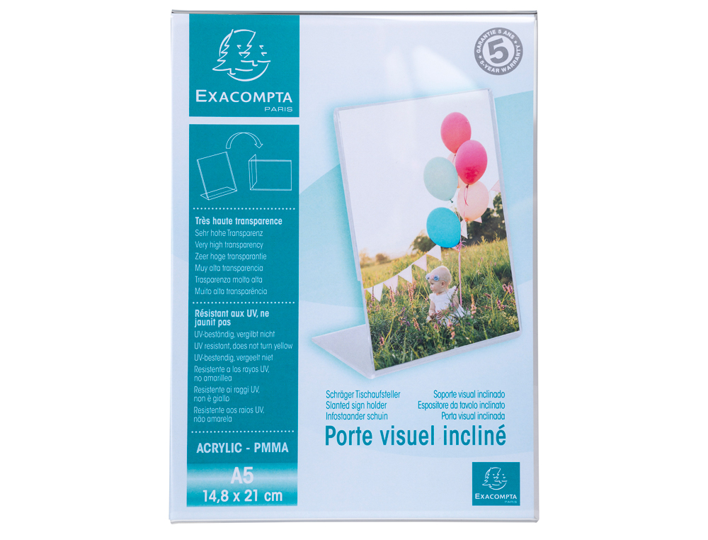 PORTE-VISUEL EXACOMPTA ACRYLIQUE INCLINE VERTICAL A5 COLORIS CRISTAL