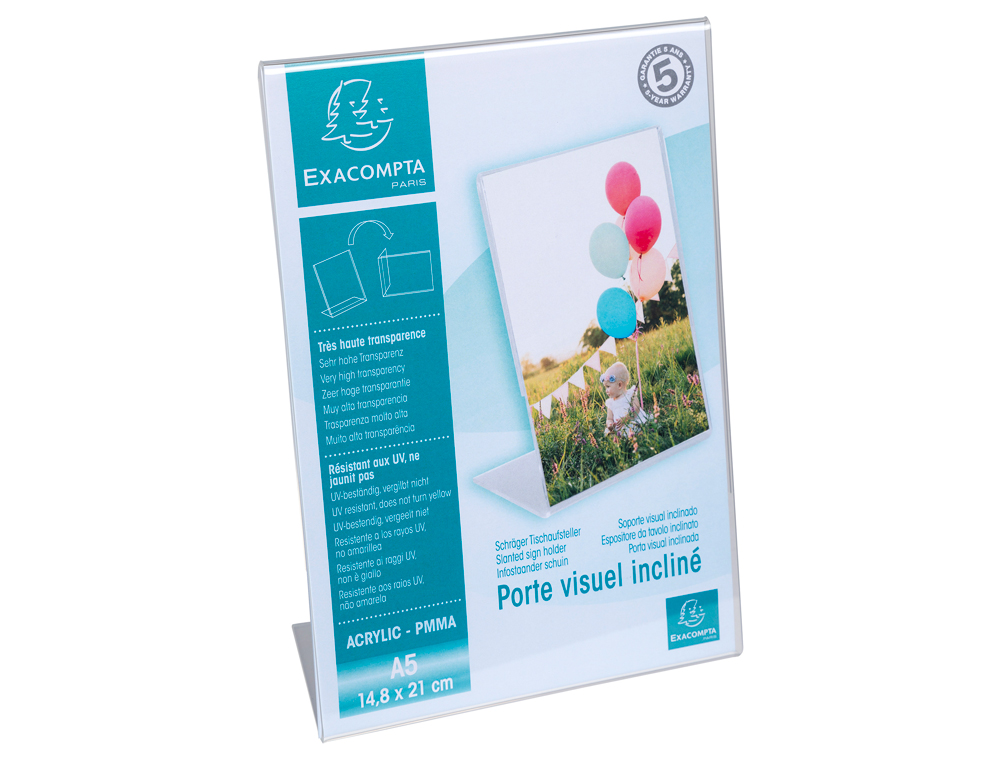 PORTE-VISUEL EXACOMPTA ACRYLIQUE INCLINE VERTICAL A5 COLORIS CRISTAL