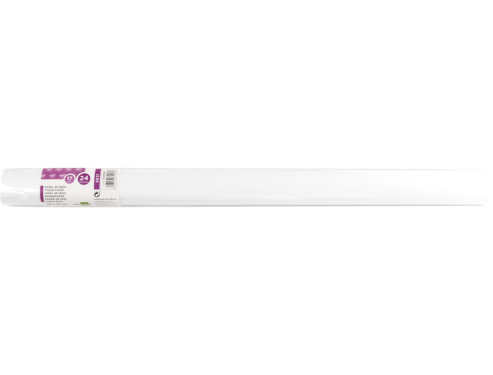 PAPIER DE SOIE LIDERPAPEL 50X75CM 17G/M2 UNICOLORE BLANC ROULEAU 24 FEUILLES