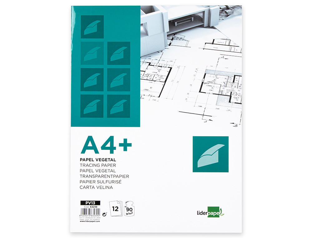 PAPIER CALQUE LIDERPAPEL A4+ 320X240MM 90G SACHET 12 FEUILLES