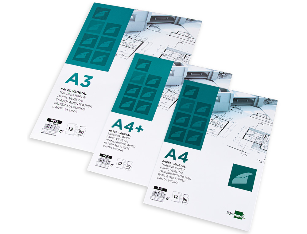 PAPIER CALQUE LIDERPAPEL A4+ 320X240MM 90G SACHET 12 FEUILLES