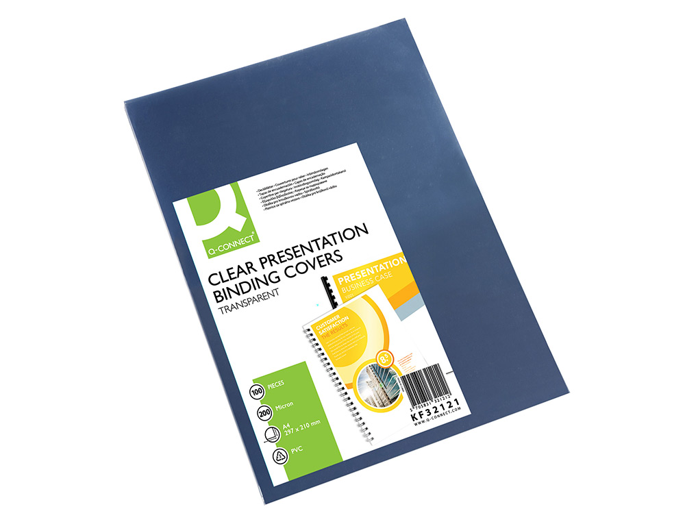 PLAT COUVERTURE Q-CONNECT PVC 200 MICRONS A4 RELIEURS SPIRALES PEIGNES ANNEAUX INCOLORE PAQUET 100 UNITÉS