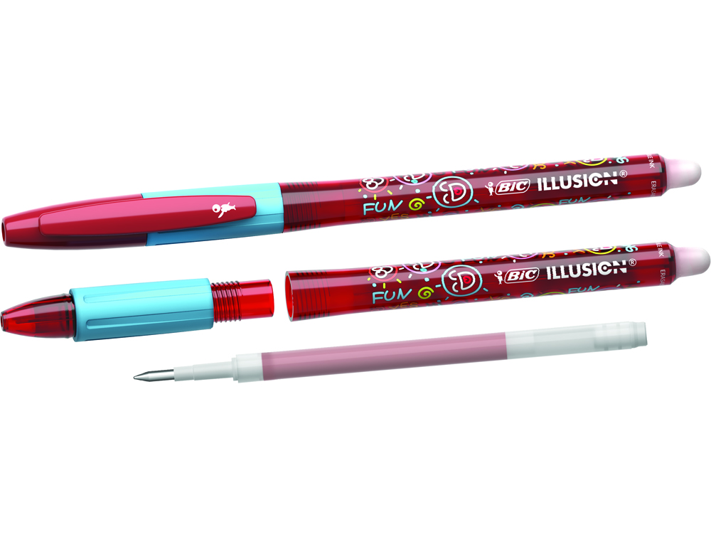STYLO-BILLE BIC GELOCITY ILLUSION POINTE MOYENNE 0.7MM ENCRE GEL EFFAÇABLE ET RECHARGEABLE COLORIS ROUGE
