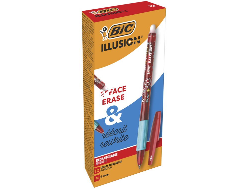 STYLO-BILLE BIC GELOCITY ILLUSION POINTE MOYENNE 0.7MM ENCRE GEL EFFAÇABLE ET RECHARGEABLE COLORIS ROUGE