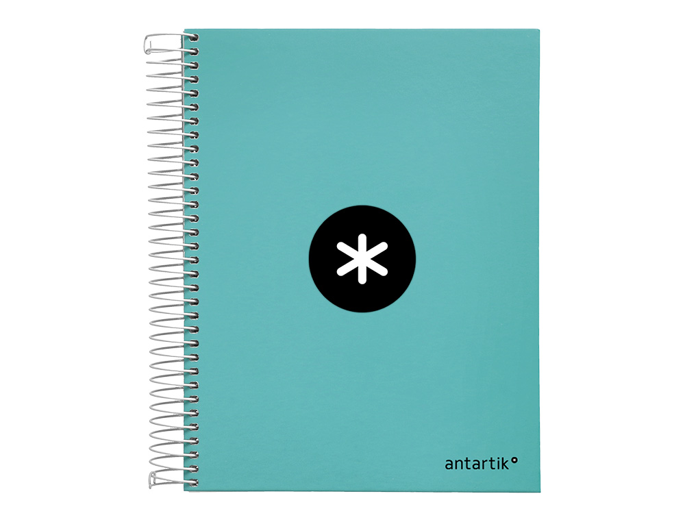 CAHIER SPIRALE ANTARTIK A5 240P 90G REMBORDÉ QUADRILLAGE 5MM MICROPERFORÉ 5 BANDES 6 TROUS COLORIS MENTHE